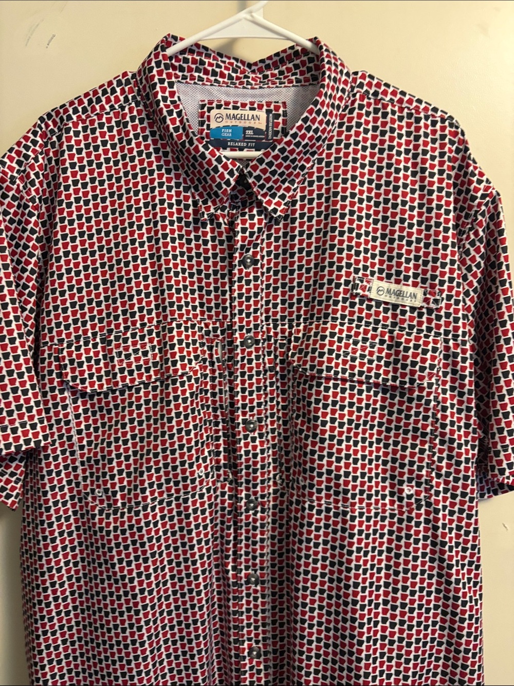 Magellan Outdoors Red, Black & White Patterned Short-Sleeve Button-Down Shirt
